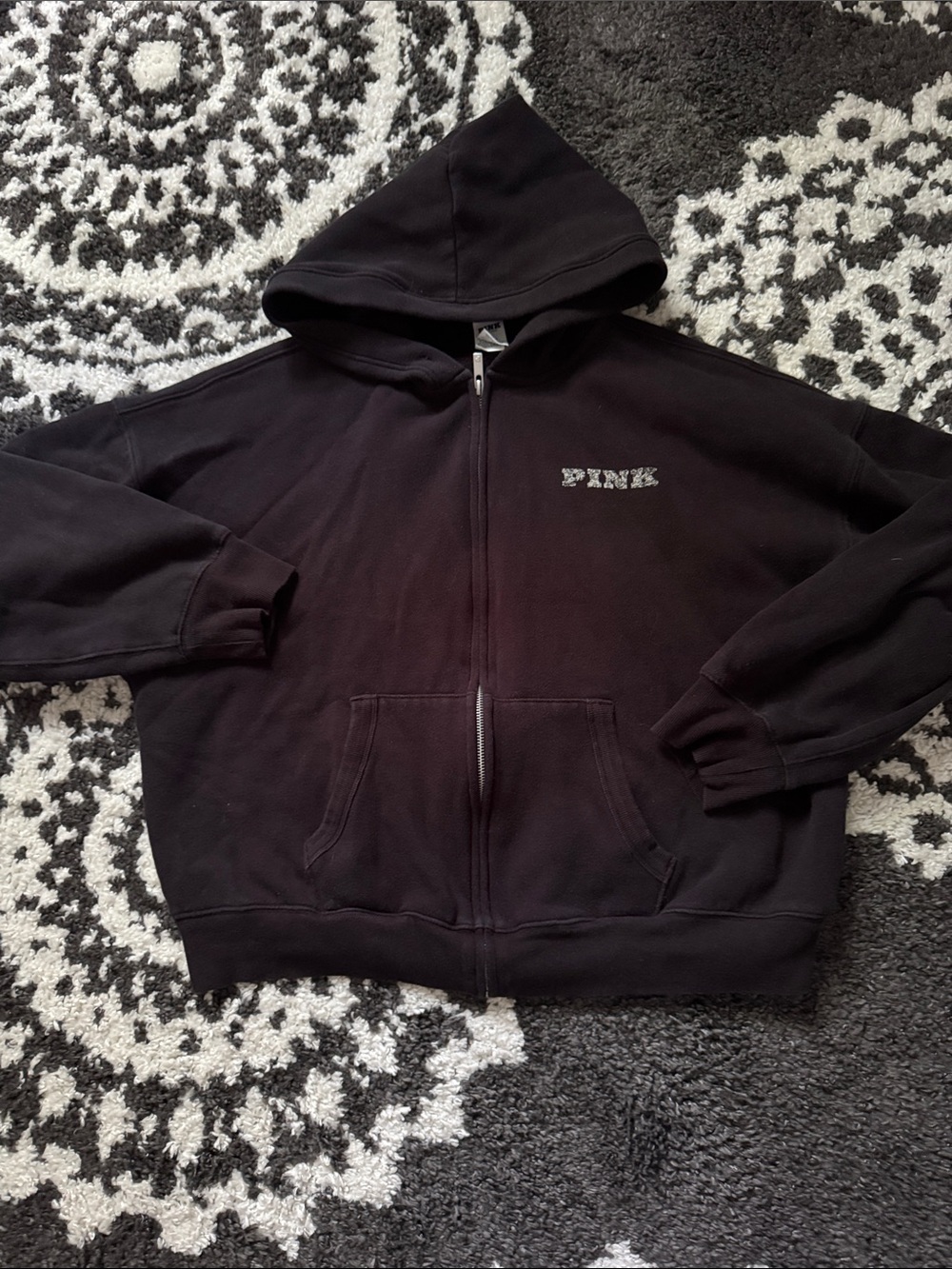 PINK Victoria's Secret  campus fleece Black Full-Zip Hoodie logo L
